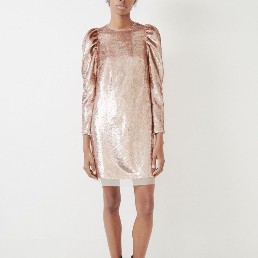 ULLA JOHNSON ROSE GOLD NEPTUNE SEQUIN DRESS